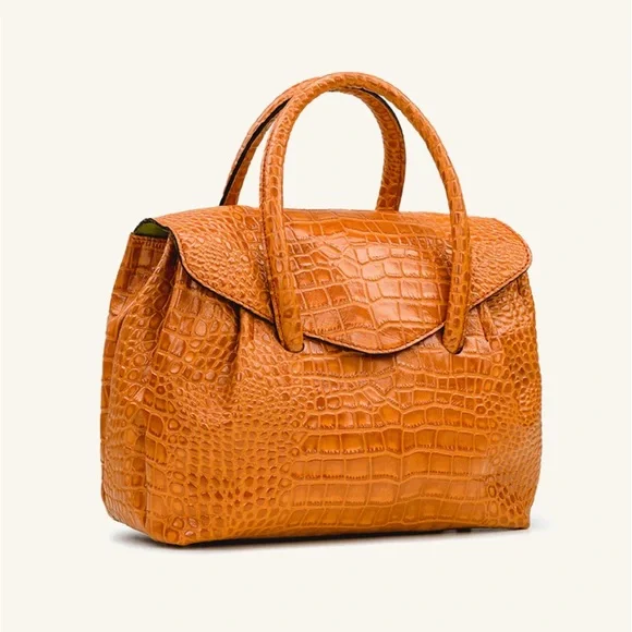 Patricia Nash Orange Croc-Embossed Satchel - Picture 2 of 13